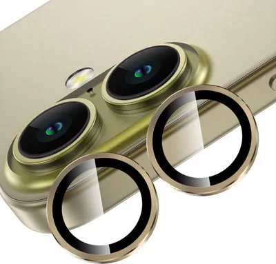 Image de Pour Apple iPhone 16 / 16 Plus : anneau en aluminium pour appareil photo + verre trempé H9 doré