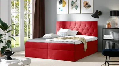 Produktbild von Boxspringbett Schlafzimmerbett MANOLIS 200x200cm Stoff Alova Rot