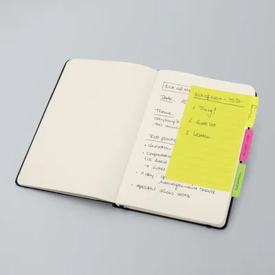 Produktbild von SIGEL HN206 Tab Marker Notes, Papier, mit großem Notizfeld, 3 Farben, gelb, pink, grün, 98x148 mm, 42 BL