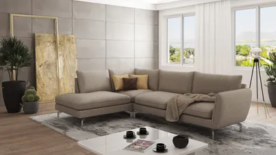 Produktbild von S-STYLE MÖBEL - Modernes Ecksofa Frema mit Silber Metall Füßen aus Dunkelbeige Luxusmicrofaser - Ottomane links, B/T/H: 277 cm/ 200 cm/ 87 cm