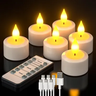 Obrázek produktu pro Sada 6 LED svíček na baterie s funkcí časovače a dálkového ovládání – bezplamenné