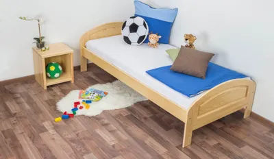 Produktbild von Kinderbett 90 x 200 cm | Massivholz: Kiefer | Natur Lackiert