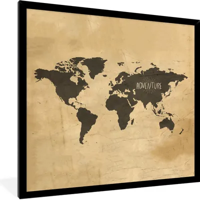 Produktbild von MuchoWow® MuchoWow® Gerahmtes Poster Weltkarte - Braun - Vintage 40x40 cm - Poster mit zchwarzem Bilderrahmen - Mit Rahmen - Wanddekoration Schlafzimmer