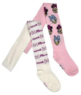 Produktbild von Disney Minnie Mouse Strumpfhose für Mädchen - Minnie & Daisy Kinder Strickstrumpfhose Kinderstrumpfhose Rosa/Weiß (2er Pack) 23-26
