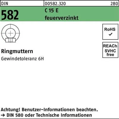 Produktbild von Reyher  Ringmuttern DIN 582 C15E M 10 feuervz tZn (25 Stück)