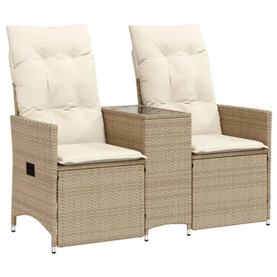 Image de vidaXL Canapé de jardin 2 places réglable avec table beige Poly rotin