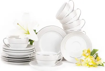 Obrázok produktu pre Čajový servis Konsimo pre 6 osôb (12 kusov) "SCANIA", biely, porcelán, elegantný, 200 ml / 15 cm / 21 cm