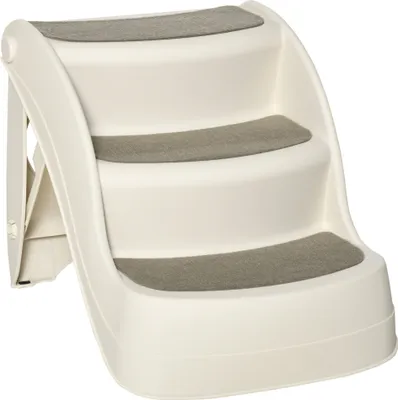 Produktbild von PawHut 3-Stufen-Hundetreppe, faltbare Kunststoff-Haustierstufe mit rutschfesten Matten für Bett, Sofa, Belastung 15 kg, 49 x 38 x 38 cm, Creme