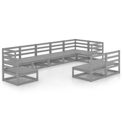Produktbild von 9-tlg. Garten-Lounge-Set Grau Kiefer Massivholz