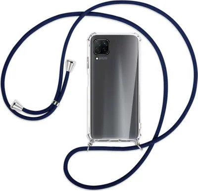 Produktbild von Handykette Backcover-Schutzhülle mit Band (Metall silberfarben) für Huawei P40 lite - dunkelblau