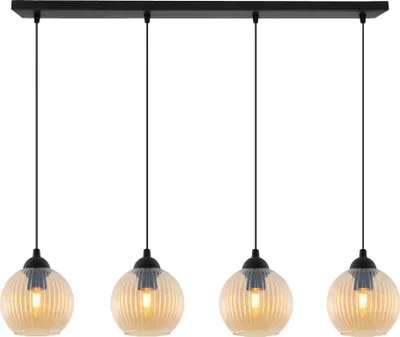Produktbild von Hängelampe RIFFLE Schwarz 4-flammig Glas Kugel Amber E27