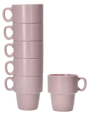 Zdjęcie produktu dla Stata 6x kubek do kawy 250 ml różowy kubek do herbaty porcelanowy kubek z uchwytem do sztaplowania