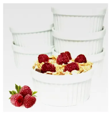 Produktbild von 6 Soufflé Förmchen aus Keramik 230 ml, backofenfest und hitzebeständig für Creme Brulee, Muffins, Quiche und Desserts