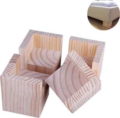 Produktbild von 4 Stück Möbelriser aus Holz 5×5×10 cm, Möbelerhöhung für Bett, Sofa, Tisch, Bodenschutz, Naturholz
