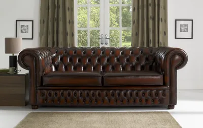 Immagine prodotto di Divano Chesterfield, 3 posti, in pelle marrone, imbottito