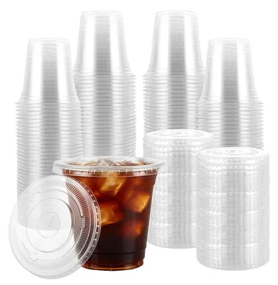 100 Smoothiebecher 360 ml mit Deckel, wiederverwendbar