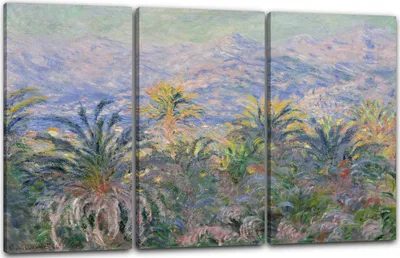 Produktbild von Leinwandbild 3-teilig (120x80cm): Claude Monet - Palmen in Bordighera (1884), echter Holz-Keilrahmen inkl. Aufhänger, handgefertigt in Deutschland