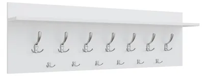 Obrázek produktu pro Velký nástěnný věšák 120 cm, 13 háčků na oblečení, bílý + satén