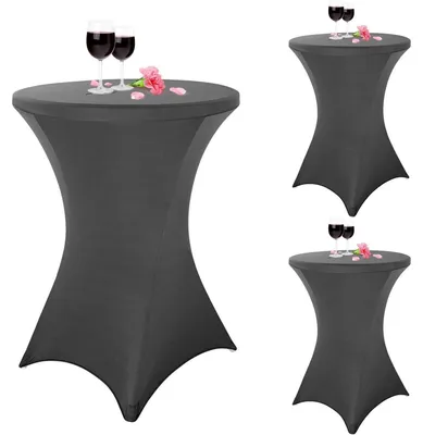 Productafbeelding van Tafelhoezen, set van 3, stretch, voor bistrotafel, diameter 80-85 cm, donkergrijs, afmetingen 80x110 cm