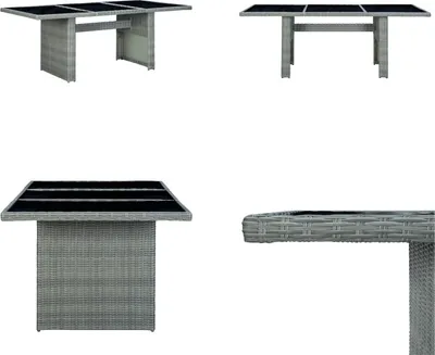 Image de vidaXL Table de jardin gris clair Poly rotin et verre trempé - Table de jardin - Tables - Tables