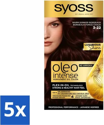 Image de SYOSS - Oleo Intense 3-22 - Teinture pour cheveux - Coloration permanente - Bordeaux foncé chaud - Couleur longue durée - Pack avantage - 5 pièces