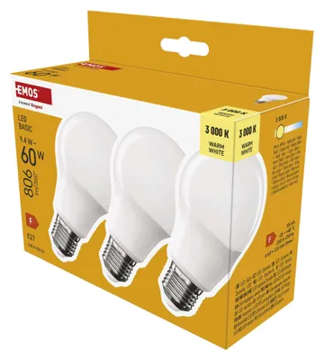 LED žárovka Basic A60 / E27 / 9,4 W (60 W) / 806 lm / teplá bílá
