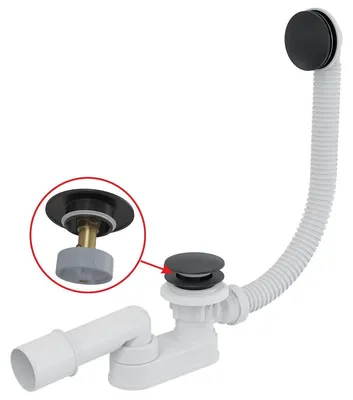 Obrázok produktu pre Súprava odtoku a prepadového otvoru pre vaňu Alcadrain CLICK/CLACK, matná čierna, 57 cm