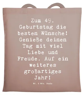 Produktbild von Mr. & Mrs. Panda Tote Bag Spruch 49. Geburtstag Wünsche - Braun Pastell - Geschenk, Shopping Tasche, Beutel, Jutebeutel, Glückwunsch, besondere Anlässe, Geburtstagsfreude