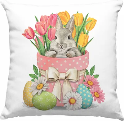 Produktbild von Trendation - Deko-Kissen mit Füllung 40x40 Ostern Ostergeschenke Kinder Jugendliche Geschenke Lustige Grafik Osterhase Ostereier Tulpen (Rosa)