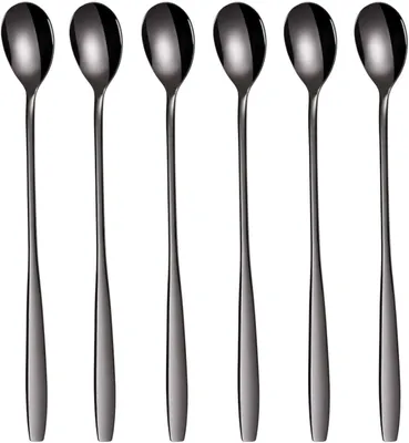 Produktbild von Langstieliger Löffel, Kaffeemixer, 19,3 cm Eistee-Löffel, hochwertiger Edelstahl-Eistee-Löffel für Muttermilchtee, Cocktails, Kaffee, Milchshakes und Kaltgetränke, 6-teiliges Set