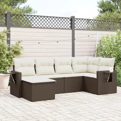 Produktbild von "Rabatt" 6-tlg. Garten-Sofagarnitur - mit sofa - mit Kissen Braun Poly Rattan - Lounge-Dining set CC9752