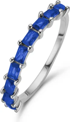 Produktbild von New Bling 9NB-1083-58 Zilveren Ring met Zirkonia - Maat 58 - 2 mm Breed - Baquette - Blauw - Zilver