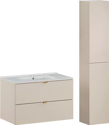 Produktbild von Waschtisch und Hängesäule 80cm Azel mit 2 Schubladen, Kaschmir