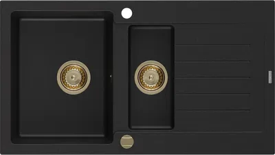 Immagine prodotto di Mexen Matias lavello in granito 1,5 vasche con gocciolatoio 900 x 505 mm, nero, sifone dorato - 6502901505-77-G