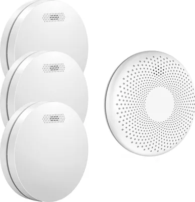 Produktbild von SAVS Brandschutz Set – 3 Rauchmelder und 1 Kohlenmonoxidmelder – 10 Jahre Batterie – Extra flaches Design – Kein LED Licht – Rauch- und CO-Alarm