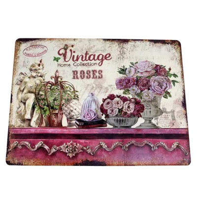 Immagine prodotto di Targhetta in lamiera shabby vintage con rose