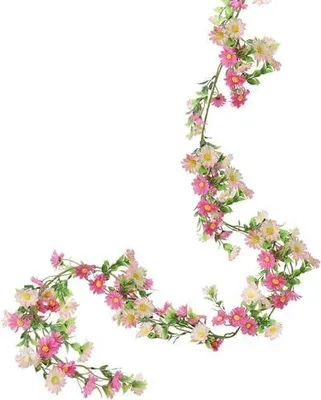 Produktbild von Gänseblümchen Deko Blumengirlande Rosa Seidenblumen Gänseblümchen Vine Girlande mit Grünen Blättern Kunstblumen Hängend Rebe für Hochzeitsbogen Zuhause Garten Party Hochzeit Deko 2M