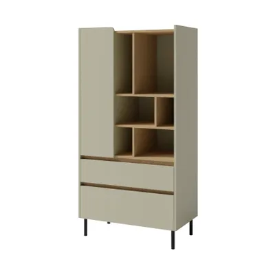 Produktbild von Bücherregal LICO 80x165x40 cm – Standregal mit 2 Schubladen und 1 Tür – Eukalyptus