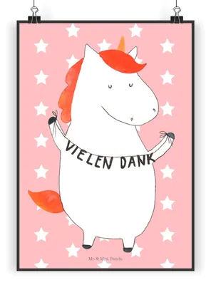 Produktbild von Mr. & Mrs. Panda Bild Einhorn Dankeschön DIN A5 - Rot Pastell - Geschenk, Deko Poster, Danksagung, Einhörner, wanddeko, Danke, drucke, Vielen Dank, Plakat, Unicorn