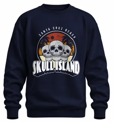 Zdjęcie produktu dla Totenkopf Skull Island Santa Cruz Strand Palmen Retro Vintage Uni  Bluza Pullover, Granatowy, S
