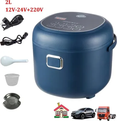 Obrázok produktu pre Prenosný ryžovar a parný hrniec – 2 l, elektrický – 12 V/24 V/220 V – do auta, nákladného vozidla a domácnosti – kaše a polievky – funkcia udržiavania teploty