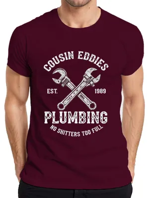 Immagine prodotto di Maglietta da uomo Cousin Eddies Plumbing No Shitters Plumber Beautiful Weighting, Borgogna, XL