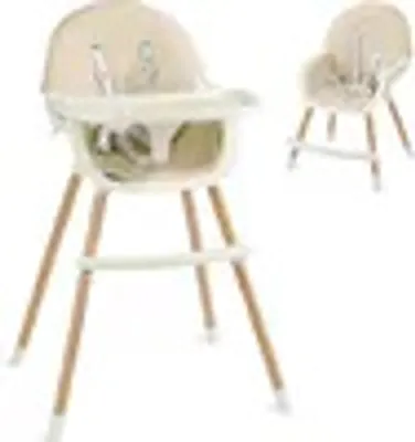 Produktbild von Hochstuhl mit Holzbeinen, höhenverstellbar, klappbarer hochstuhl für Kinder bis zu 3 Jahren, Beige