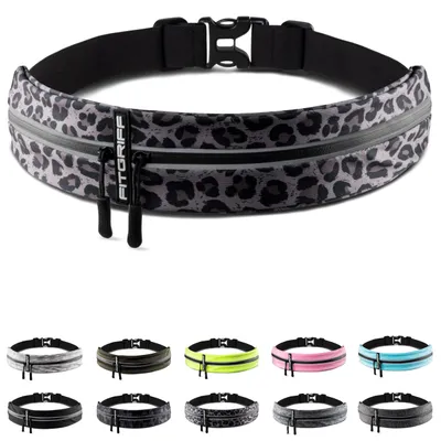 Produktbild von Fitgriff® Laufgürtel für Handy - Lauftasche Jogging, Hüfttasche, Sportgürtel, Running Belt zum Joggen, Laufen, Sport, Fitness - passend für alle Smartphones (Leopard, 62-90cm Bauchumfang)
