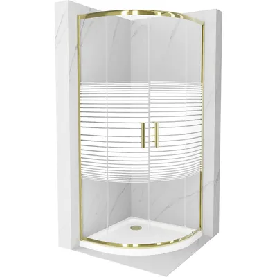 Obrázek produktu pro Mexen Rio půlkruhový sprchový kout 80 x 80 cm, Pruhy, Zlatá + sprchová vanička Flat, Bílá - 863-080-080-50-20-4110G