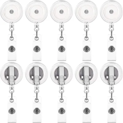 Produktbild von 50 Stück einziehbar Ausweishalterrollen mit drehbarer Krokodilklemme, Ausweishalter, Namensschildrollenclips für Schüler, Lehrer, Büroangestellte (transparent)