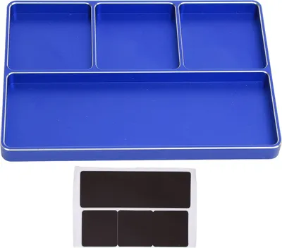 Image de Plateau de rangement pour vis RC, 4 compartiments, en alliage d'aluminium, avec base magnétique, pour voitures et avions RC 1/10 et 1/8, bleu