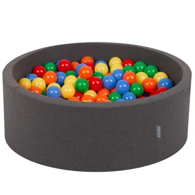 Obrázek produktu pro KiddyMoon 90x30cm/200 míčků ∅ 7cm Kulatý Suchý Bazén s míčky Certifikováno vyrobeno v EU, Tmavě Šedý:Žlutý/Zelený/Modrý/Červený/Oranžový