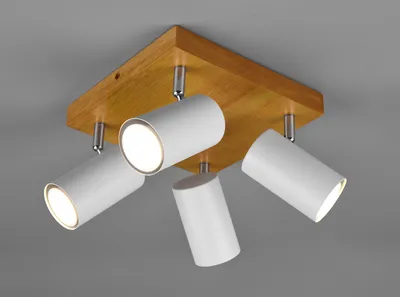 Produktbild von LED Deckenstrahler 4-flammig schwenkbar Weiß & Holz - Flurbeleuchtung Galerie