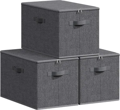 Zdjęcie produktu dla Pojemniki do przechowywania z pokrywą - zestaw 3 sztuk - składane - wykonane z materiału nietkanego - 50 x 30 x 30 cm - jasnoszary